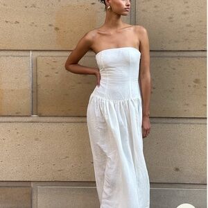 Meshki Audrina Strapless Linen Dress - White  (Sold out + BNWT)
